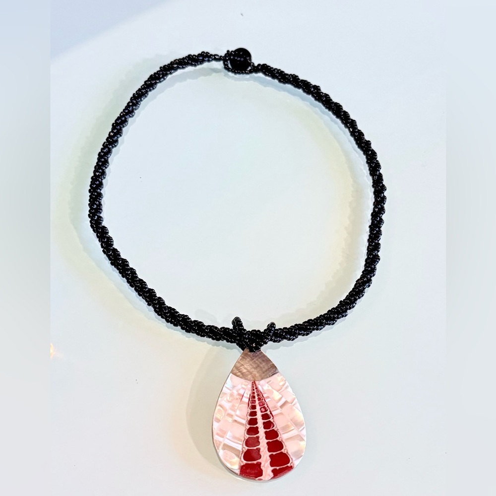 Vintage Black and Red Teardrop Necklace